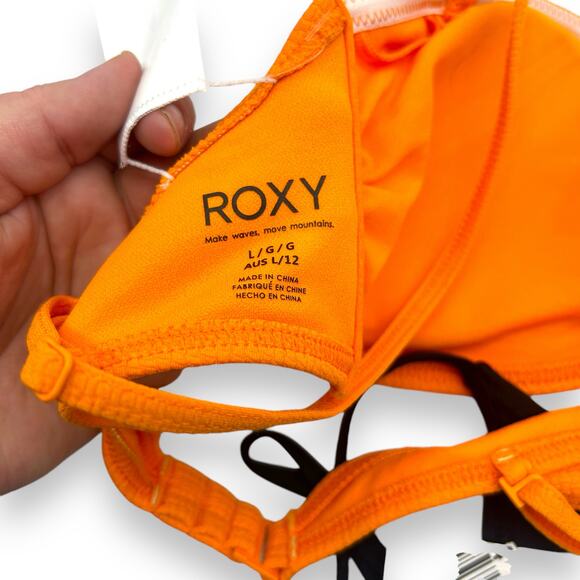 NEW Bikini Set Roxy Orange Bandeau Brazillian Tie Medium Large Macys Mix & Match - Picture 15 of 16